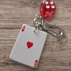 Ace of Hearts & Dice Keychain – Playful Charm – New